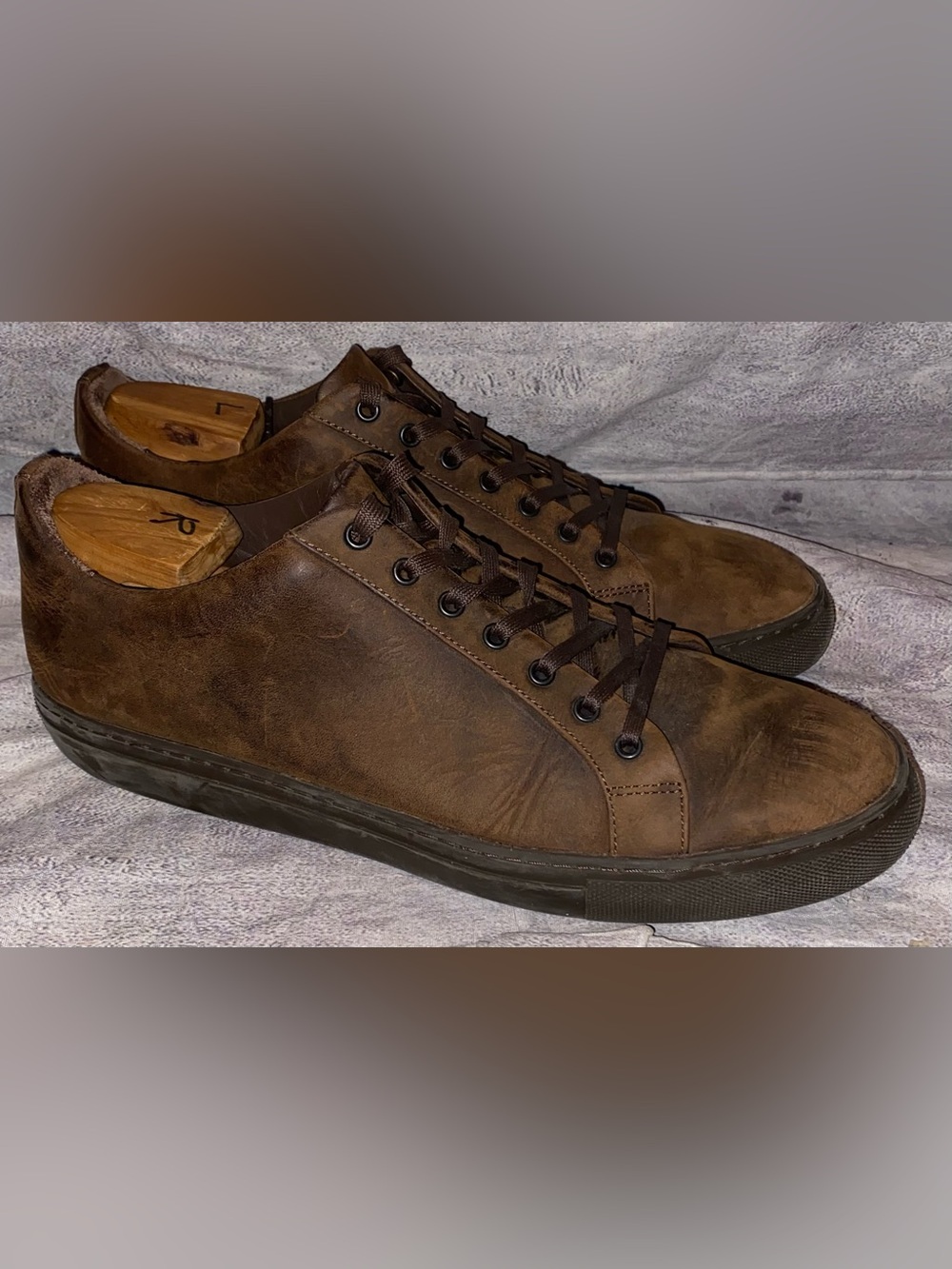 Thursday Co Premier Low Top Brown Leather Minimal Sneakers Shoes Trainers 11.5